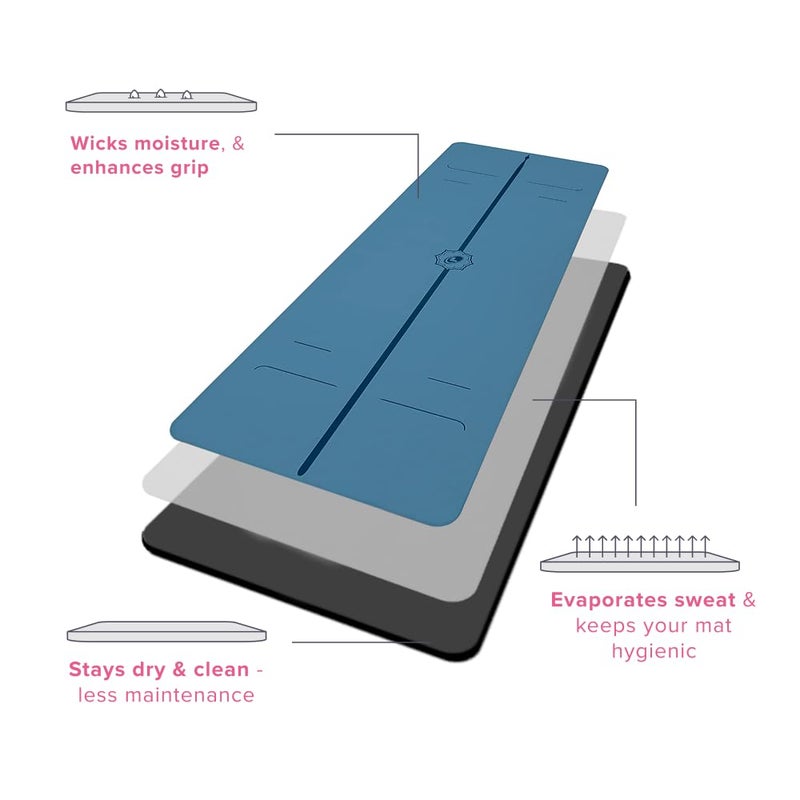 Liforme Evolve Yoga Mat â€“ Free Yoga Bag, Patented Alignment System, Warrior-Like Grip, Non-Slip, Eco-Friendly and Biodegradable, Sweat-Resistant, Long, Wide and 4.2mm Thick mat for Comfort - Blue - Image 5